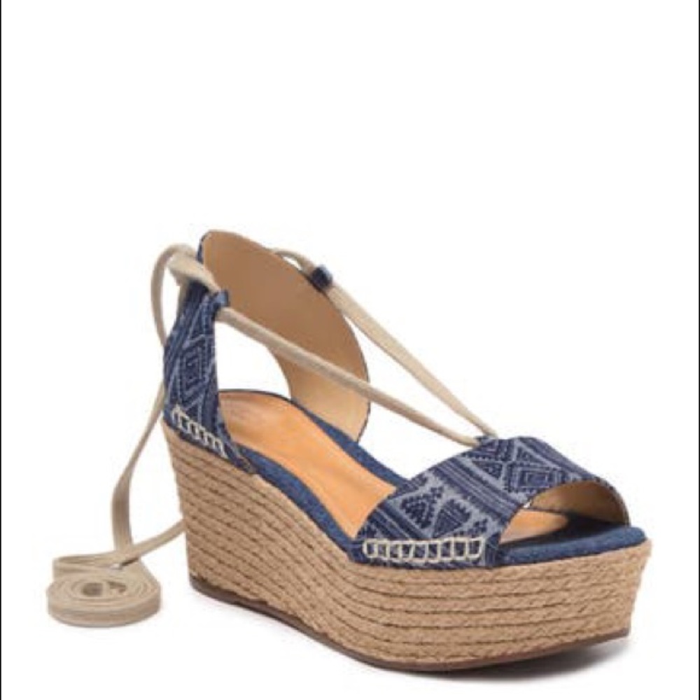 SCHUTZ Zayne Printed Denim Espadrille Platform